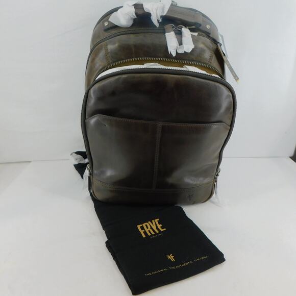 Frye Logan Multi Zip Leather Brown Slate Travel Backpack - Picture 10 of 16